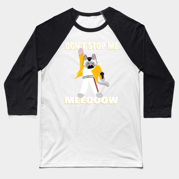 Freddie Meowcury Freddy Mercury as a Cat Baseball T-Shirt by SusanaDesigns